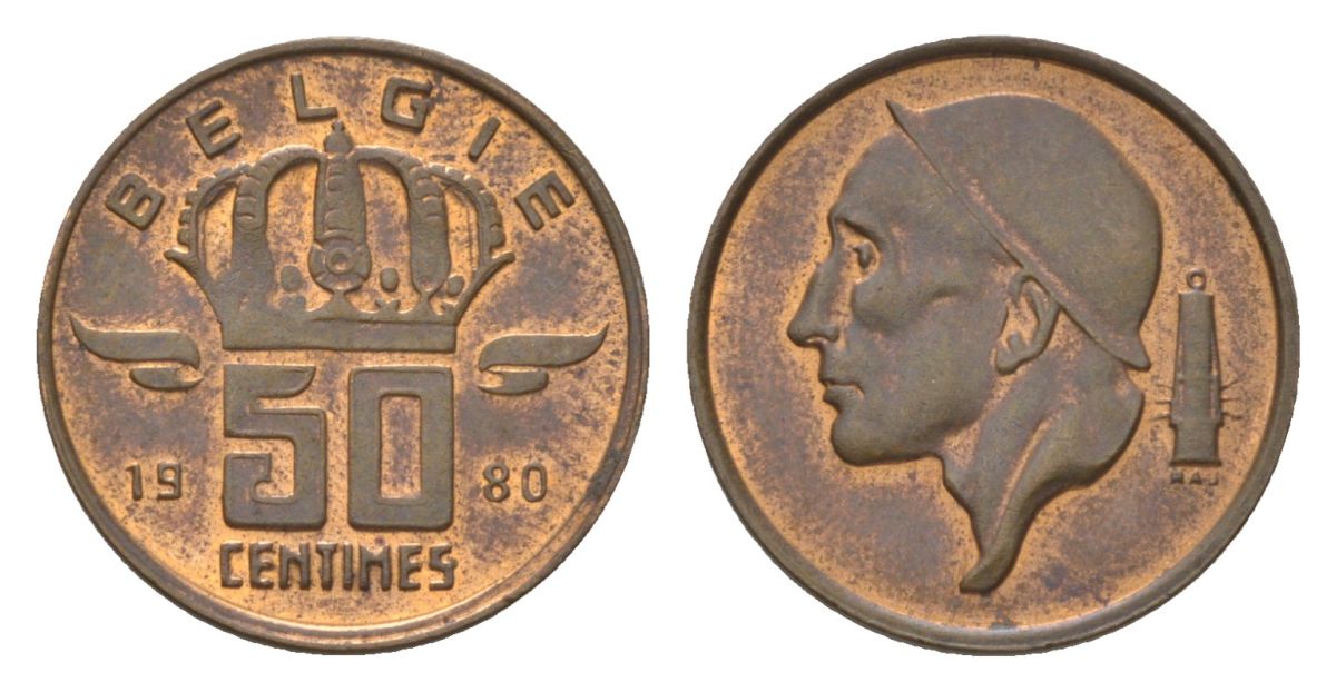 Бельгия 50 сантимов 1980 Belgie, Бодуэн I (1951-1993) KM 149 бронза 4627-757