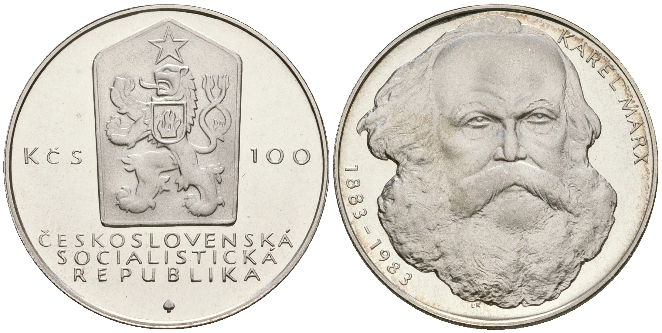 Чехословакия 100 крон 1983 100 лет со дня смерти Карла Маркса (1812-1883) KM 108 серебро PROOF 00-00