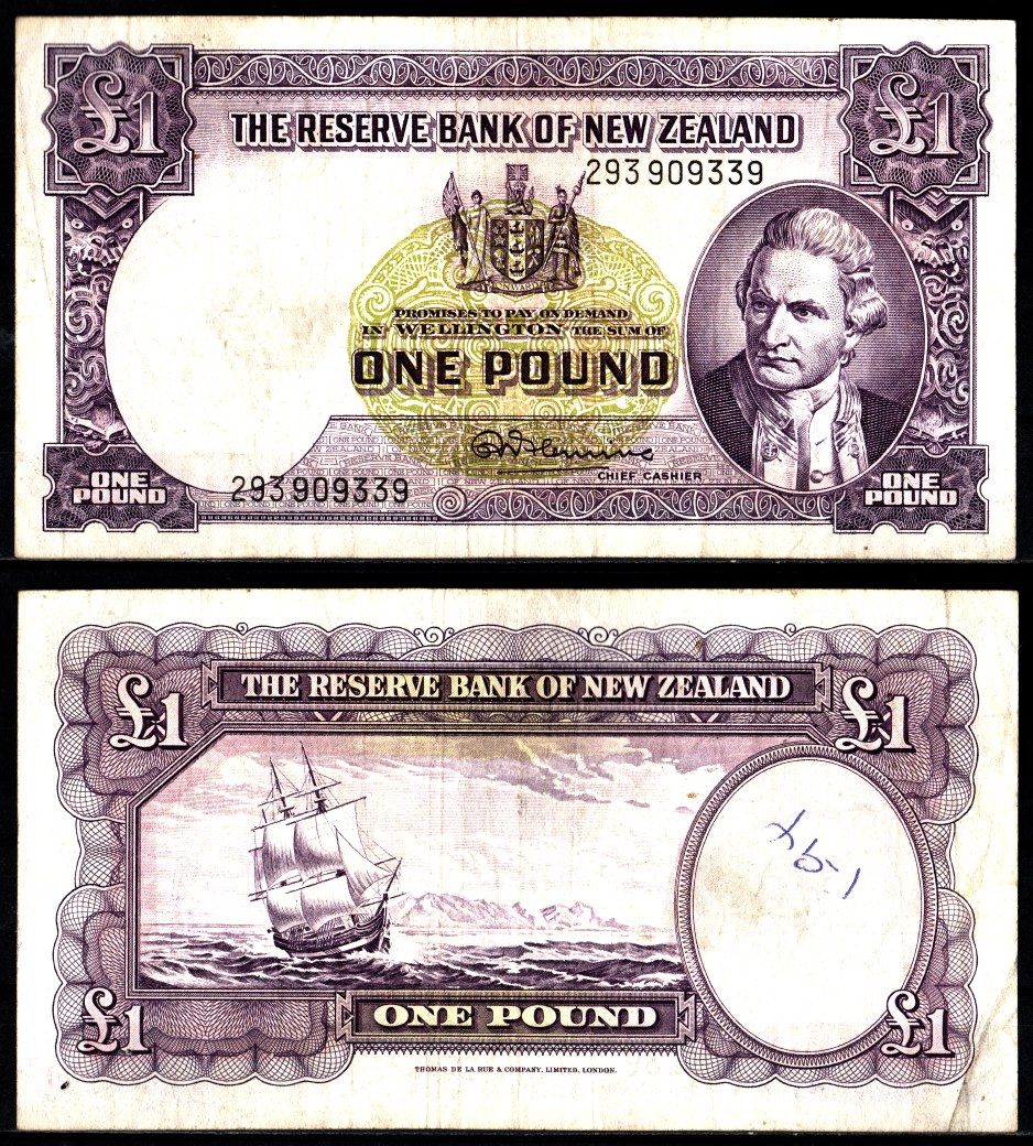Новая Зеландия 1 фунт 1940-1955 Pick 159 d бумага 2119-40-2-2