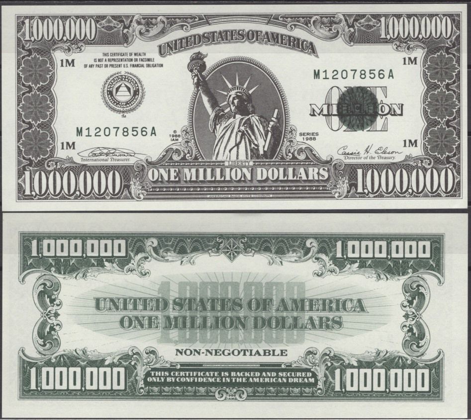 США 1000000 долларов 1988 статуя свободы бумага UNC (пресс) 7197-31-2