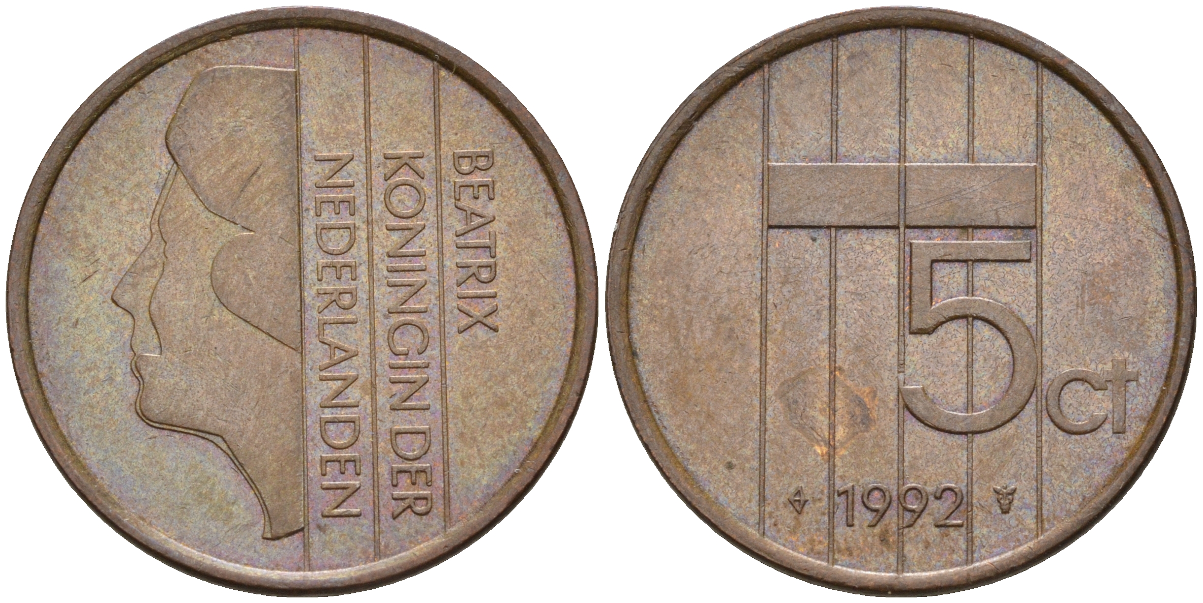 Нидерланды 5 центов 1992 Беатрикс (1980-2013) КМ 202 бронза    4602-523