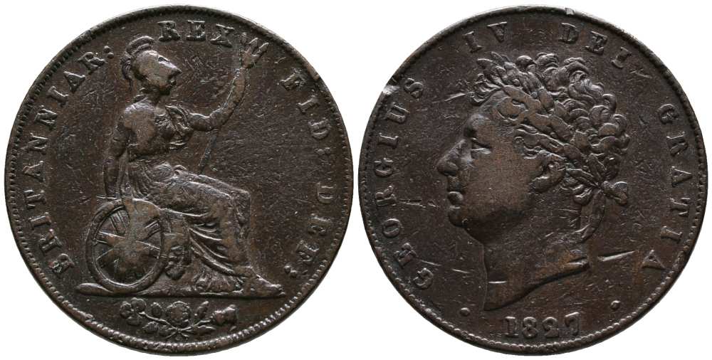 Великобритания 1/2 пенни 1827 Георг IV (1820-1830) KM 692, Spink 3824 медь 1518-913