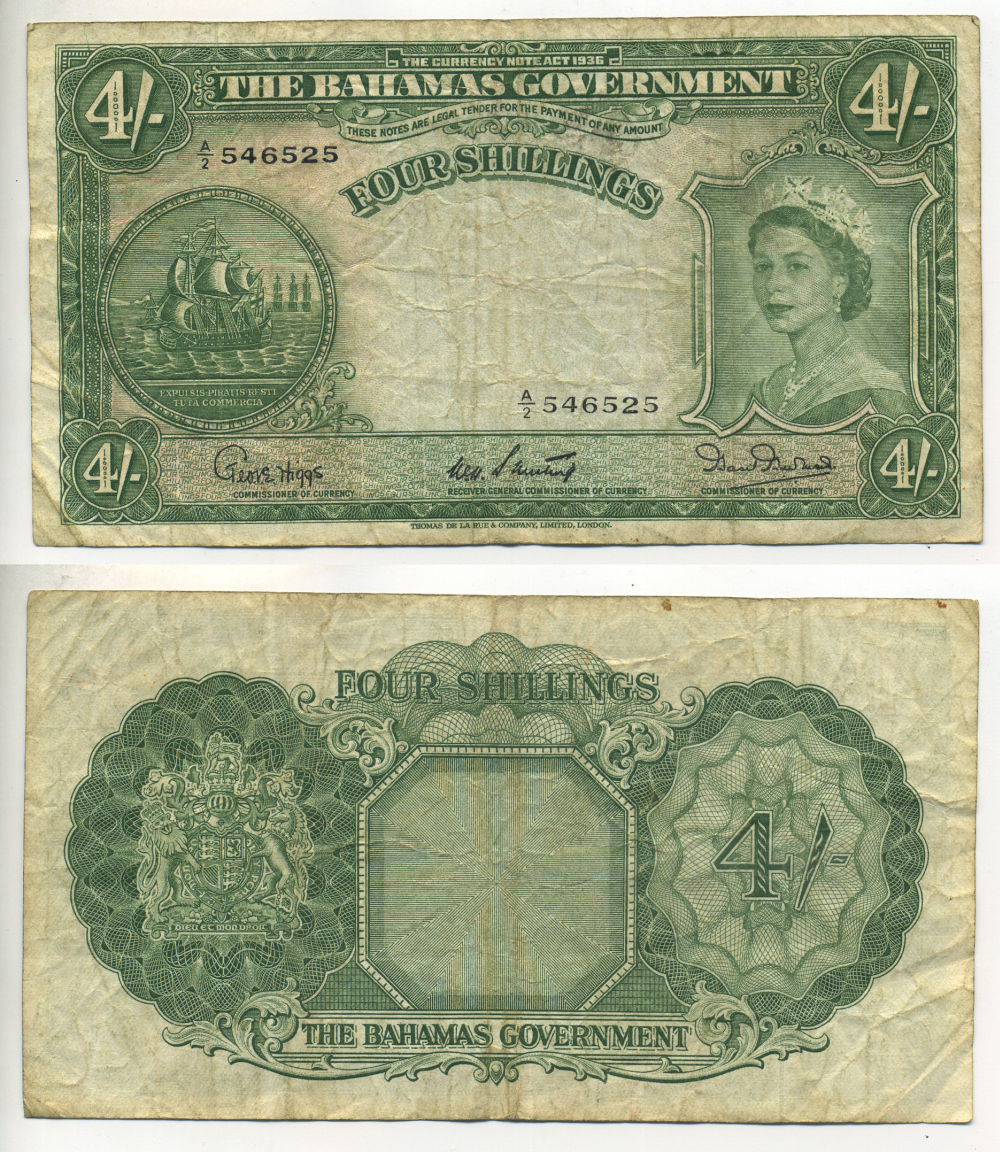 Багамские острова 4 шиллинга 1953 Елизавета II (1953- ) Pick 13b бумага 000-00-00