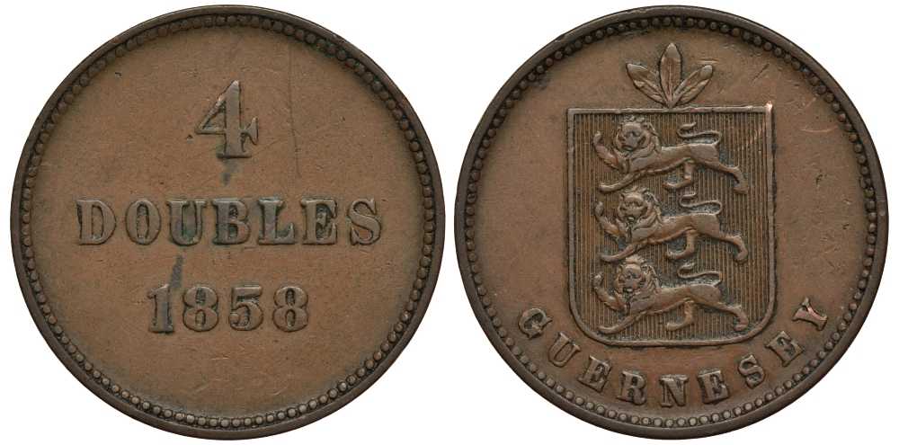 Гернси 4 дабла (дубля) 1858 KM 2 медь 650-632