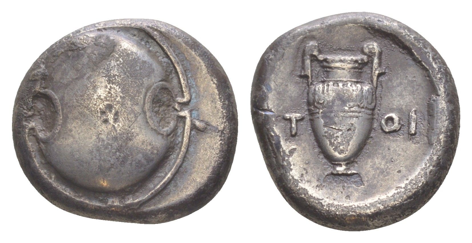 Беотия, Фивы статер 395-338 гг. до н.э. беотийский щит/ПТ ОI, амфора, 11,90 гр SNG Copenhagen 349 серебро 00-814-13