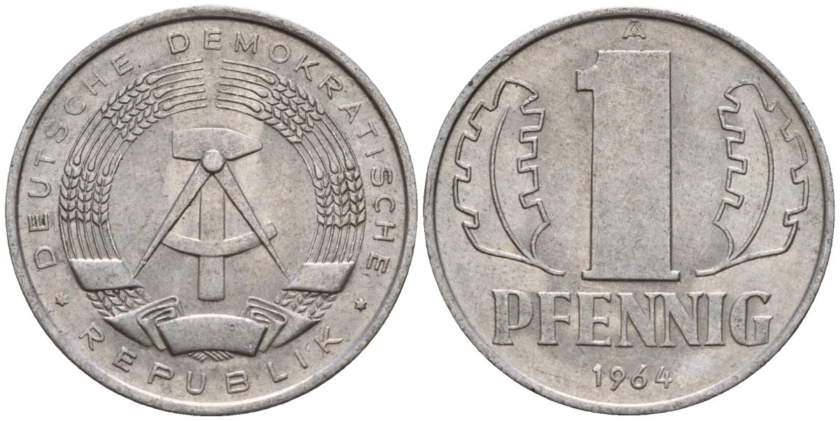 ГДР 1 пфенниг 1964 A KM 8.1 алюминий 44-1112