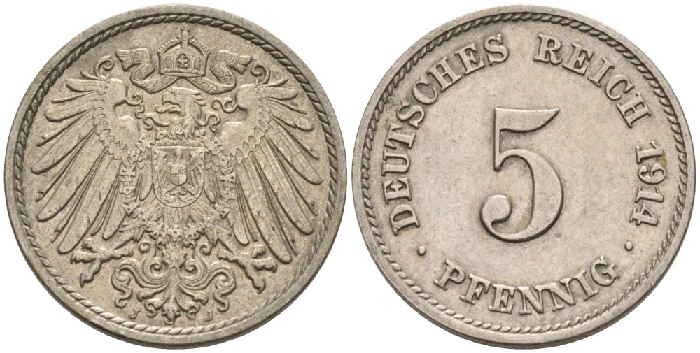 Германия 5 пфеннигов 1914 J KM 11, J.12 медно-никель 4567-1031
