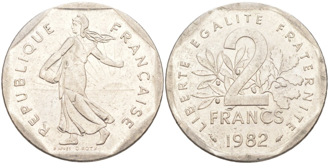 Франция 2 франка 1982 KM 942.1 никель 63-613