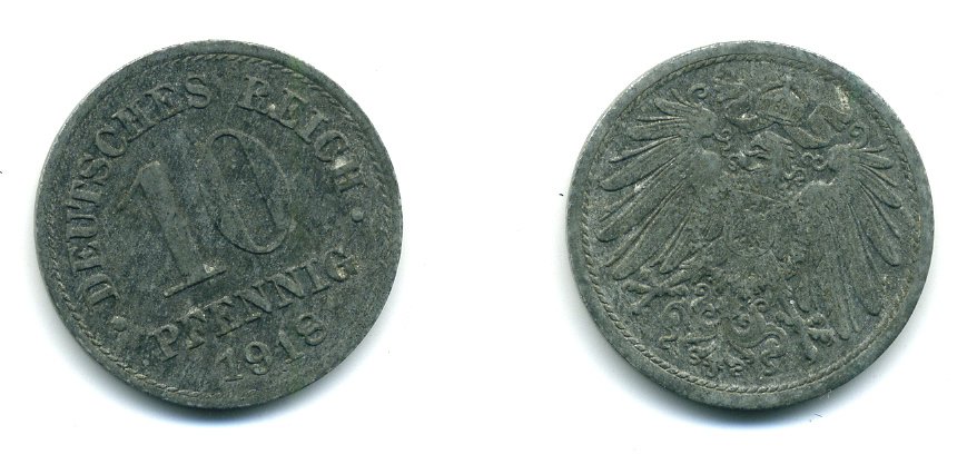ГЕРМАНИЯ 10 ПФЕННИГОВ 1918 KM 26, J. 299 цинк 54-468