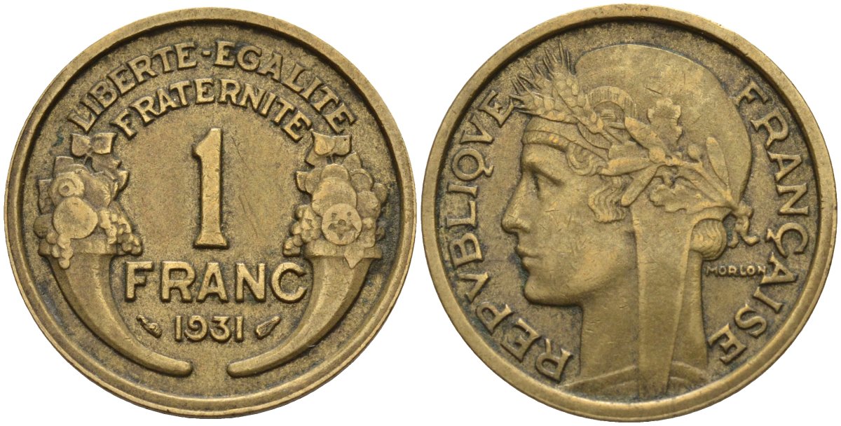 Франция 1 франк 1931 KM 885, Le Franc 219.2 алюминиевая бронза 4142-811