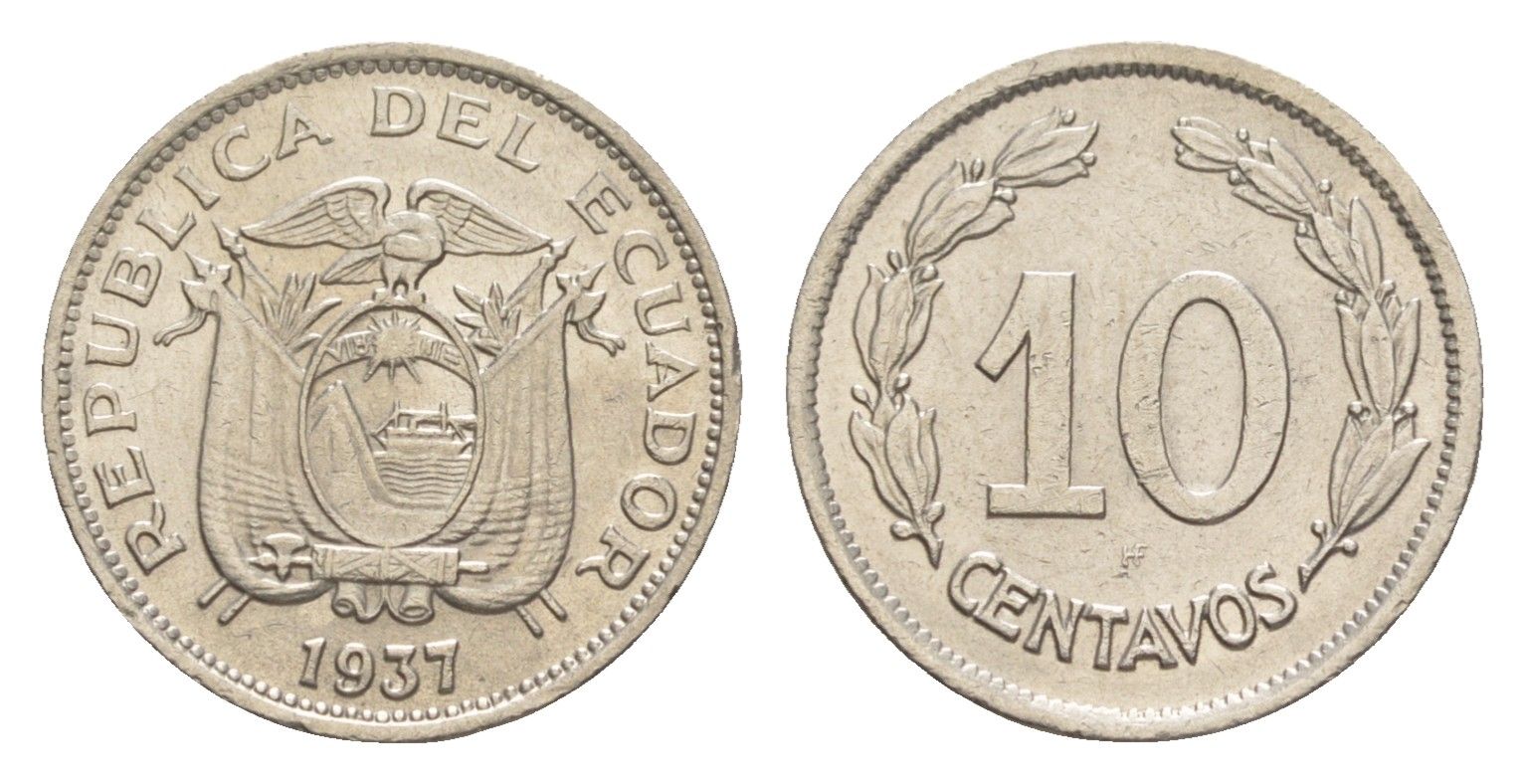 Эквадор 10 сентаво 1937 KM 76 никель 4640-1137
