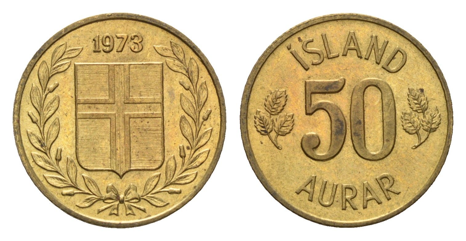 Исландия 50 эйре 1973 KM 17 никель латунь UNC 4690-558