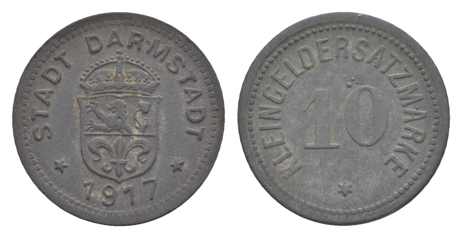 Дармштадт 10 пфеннигов 1917 Funck 88.1A, Men05 4934.1, Men18 6167.1 цинк 4636-1216