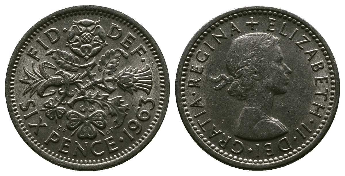 Великобритания 6 пенсов 1963 Елизавета II (1952-2022) KM 903, Spink 4149 медно-никель 4381-812