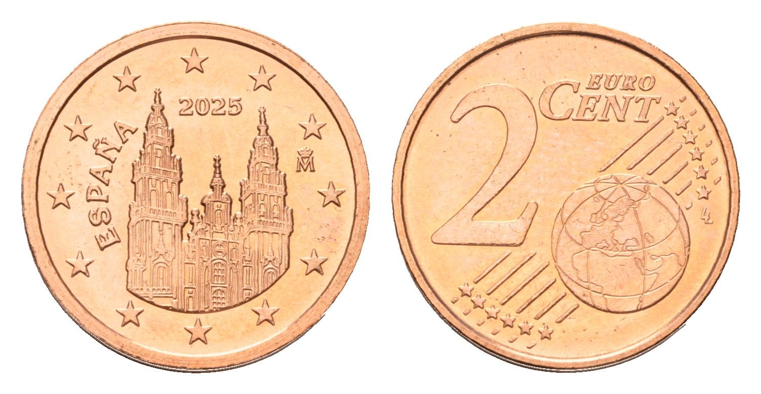 Испания 2 евроцента 2025 тираж 2.500 экземпляров KM 1145 сталь плакированная медью BU 4174-963