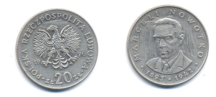 Польша 20 злотых 1976 MW, Марцелий Новотко KM 69, Parchimowicz 246c медно-никель 4379-1345