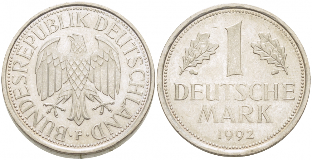 ФРГ 1 МАРКА 1992 J KM 110 медно-никель 3718-1241