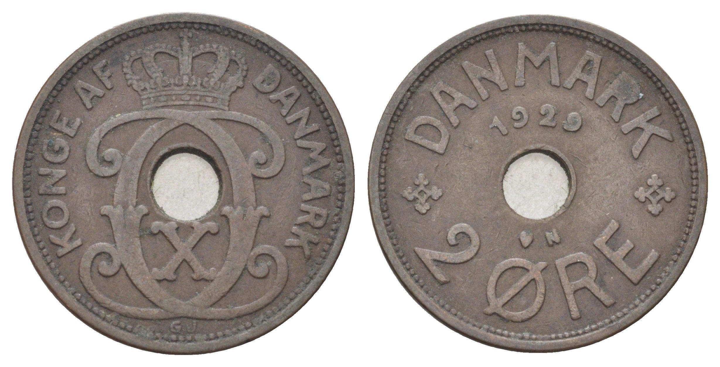 Дания 2 эре 1929 N, Кристиан X (1912-1947) KM 827 бронза 4701-746