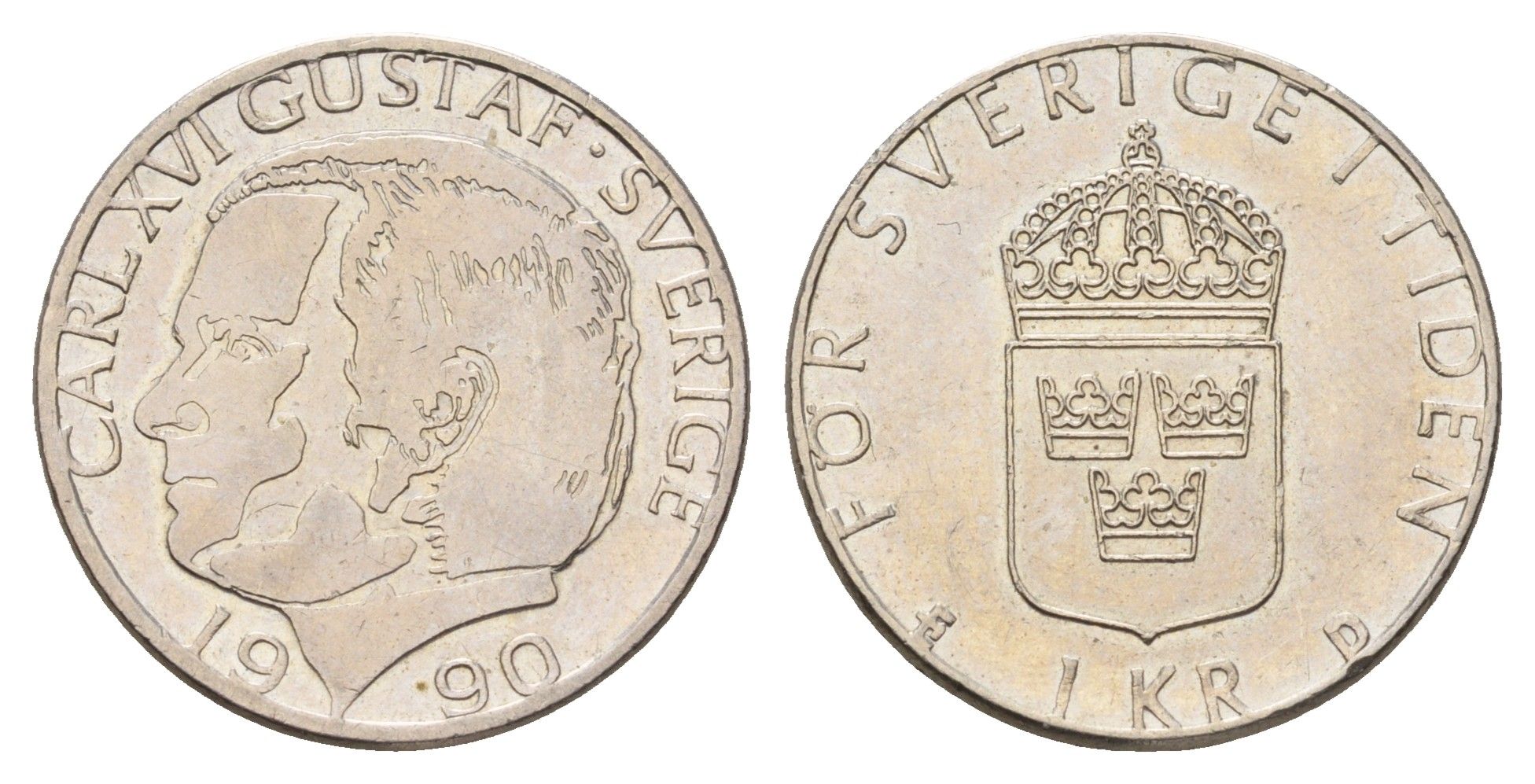 Швеция 1 крона 1990 Карл XVI Густав (1973- ) KM 852a медно-никель 183-314