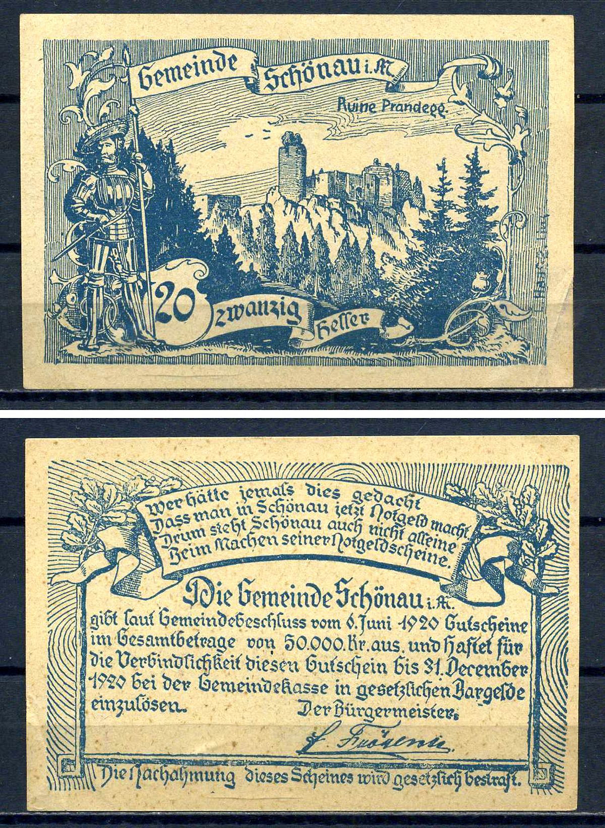 Мюлькрайс (Австрия) 20 геллеров 1920 Jaksc/Pick?JPR0966a-20 бумага aUNC 7556-38-2-1