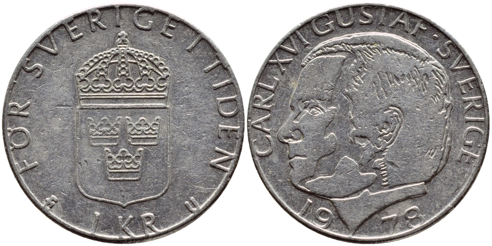 Швеция 1 крона 1978 Карл XVI Густав (1973- ) KM 852 медь плакированная медно-никелем 4397-853
