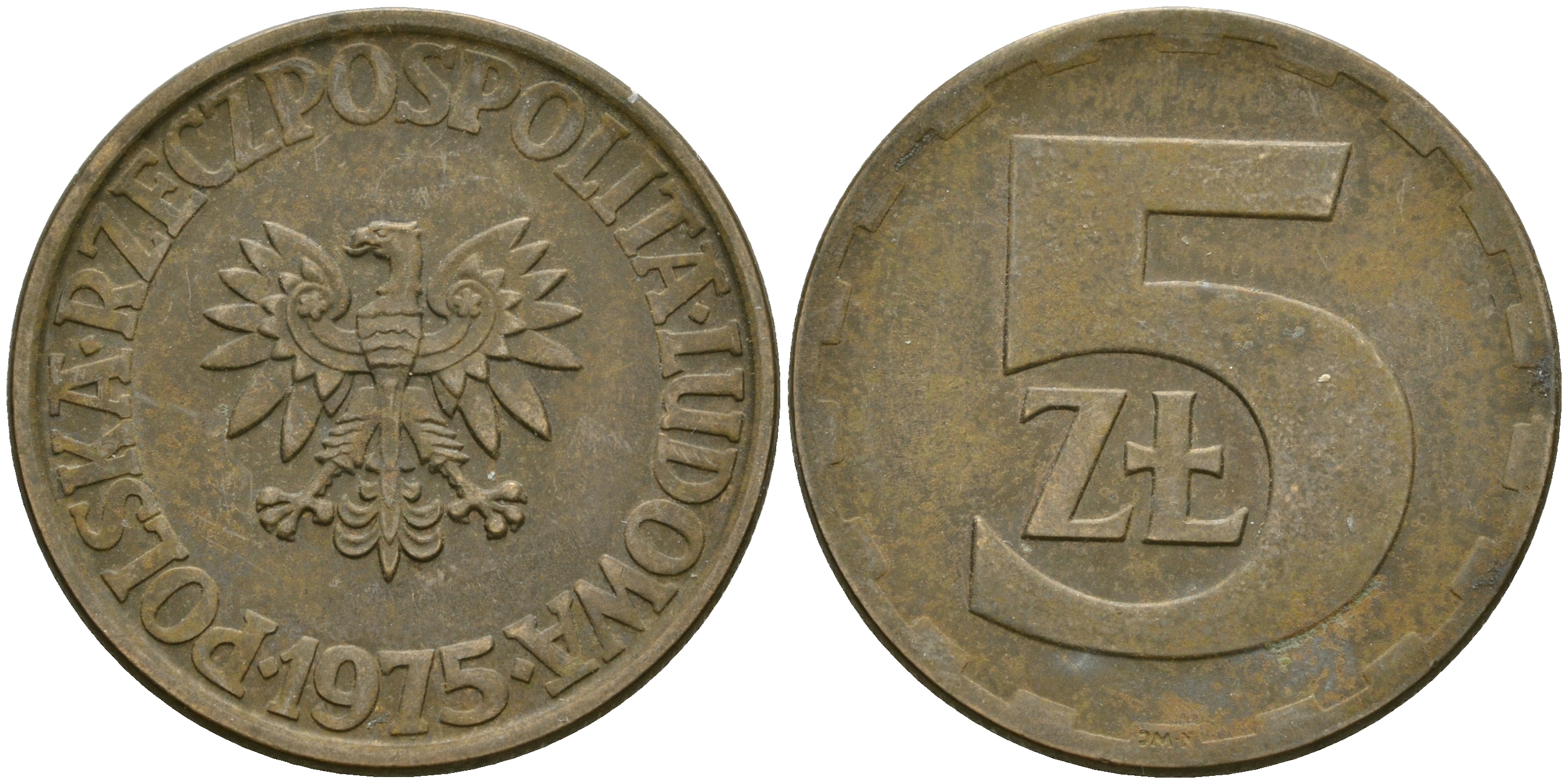 Польша 5 злотых 1975 Ленинградский монетный двор KM 81.1 латунь 4364-1726