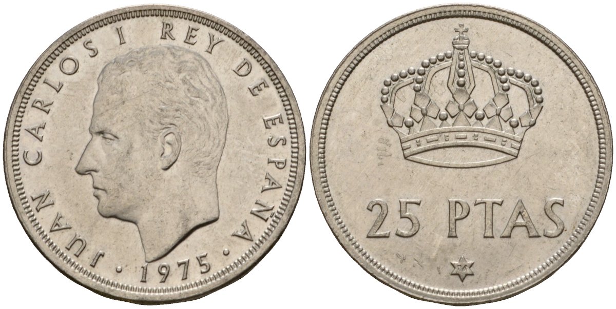 Испания 25 песет 1975 (76) Хуан Карлос I (1975-2014) KM 808 медно-никель 94-317