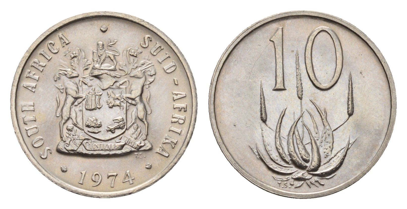 ЮАР 10 центов 1974 KM 85 никель UNC 4679-158