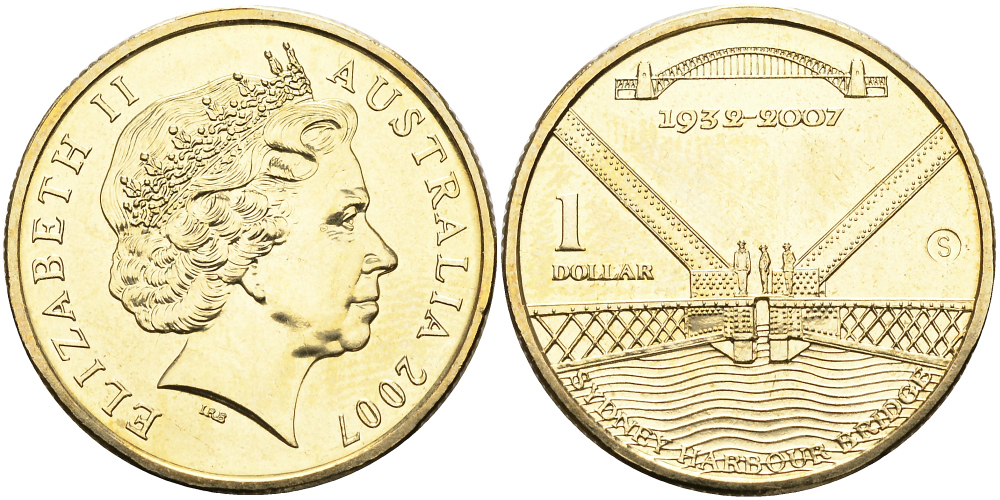 Австралия 1 доллар 2007 75 лет со дня сооружения моста Харбор-Бридж в Сиднее KM 1016а алюминиевая бронза UNC M46-18