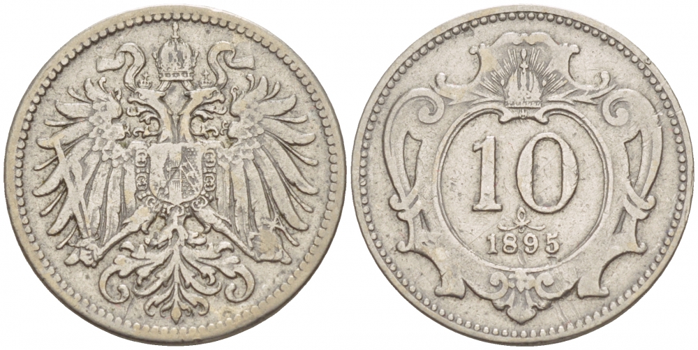 АВСТРИЯ 10 ГЕЛЛЕРОВ 1895 ФРАНЦ ИОСИФ (1848-1916) KM 2802 никель 4548-115