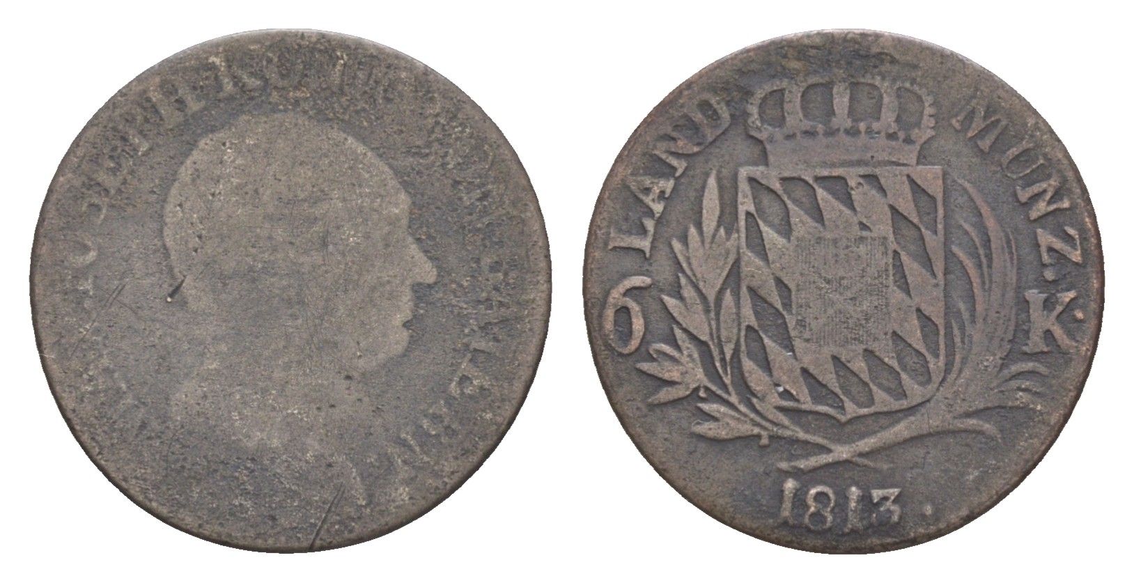 Бавария 6 крейцеров 1813 Максимилиан I (1806-1825) KM 686 серебро 4649-455