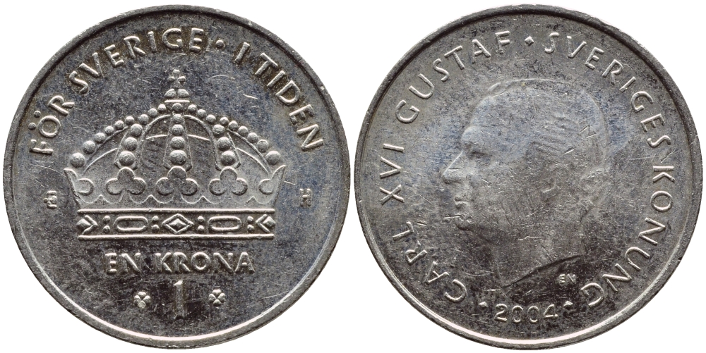 Швеция 1 крона 2004 Карл XVI Густав (1973- ) KM 894 медно-никель 179-931