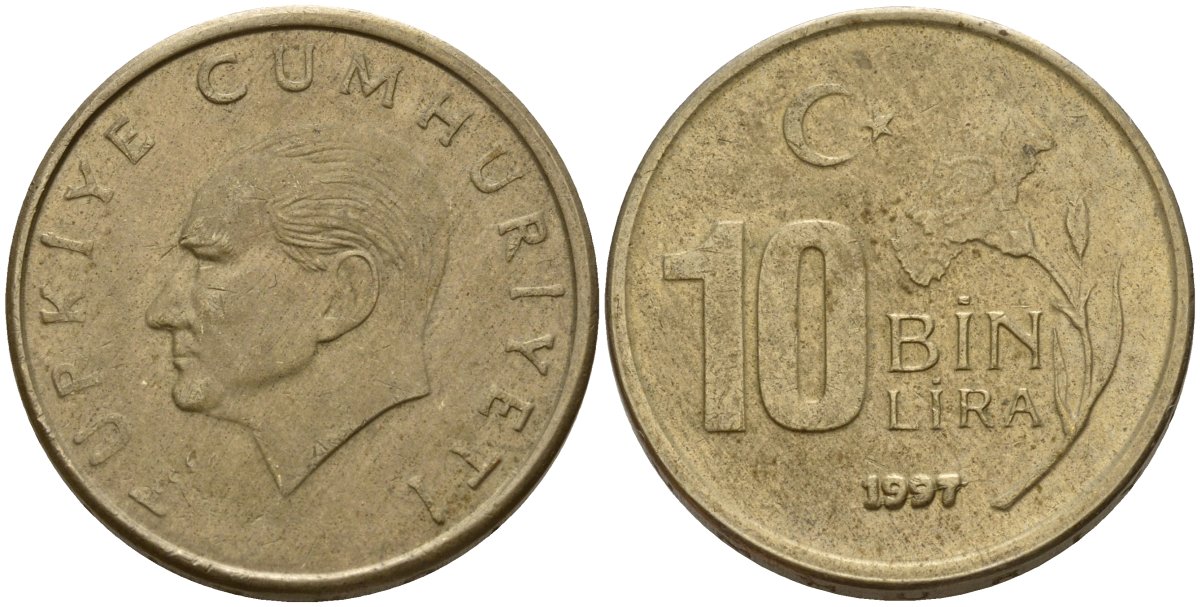 Турция 10000 лир 1997 Мустафа Кемаль Ататюрк KM 1027.1 медь никель цинк 4156-835