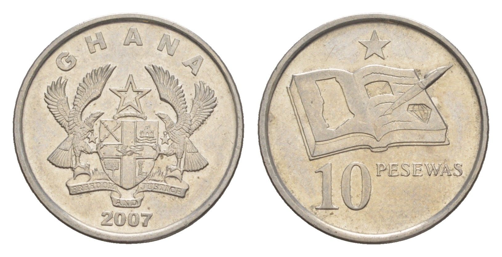 Гана 10 песев 2007 KM 39 сталь плакированная никелем UNC 4643-716