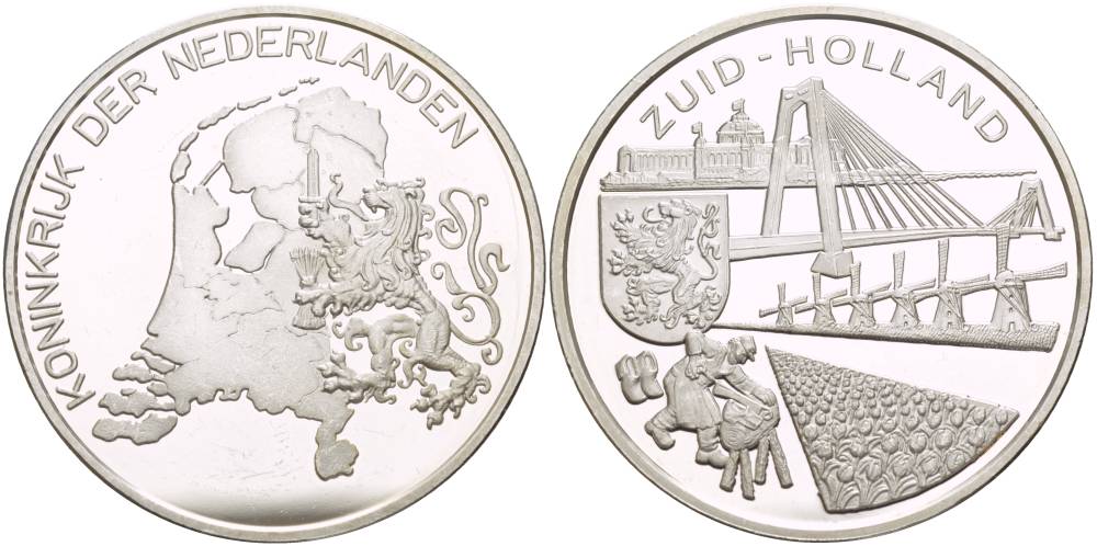 НИДЕРЛАНДЫ МЕДАЛЬ ND СЕРИЯ ПРОВИНЦИИ НИДЕРЛАНДОВ, ЮЖНАЯ ГОЛЛАНДИЯ (МОСТ В РОТТЕРДАМЕ), ДИАМЕТР 38 ММ., ВЕС 25,04 ГР. серебро PROOF 1088-5-22