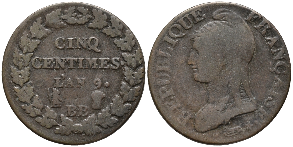 ФРАНЦИЯ 2 СОЛЯ 1792 W, ЛЮДОВИК XVI KM 603.16 (С89.10) бронза 34-1153