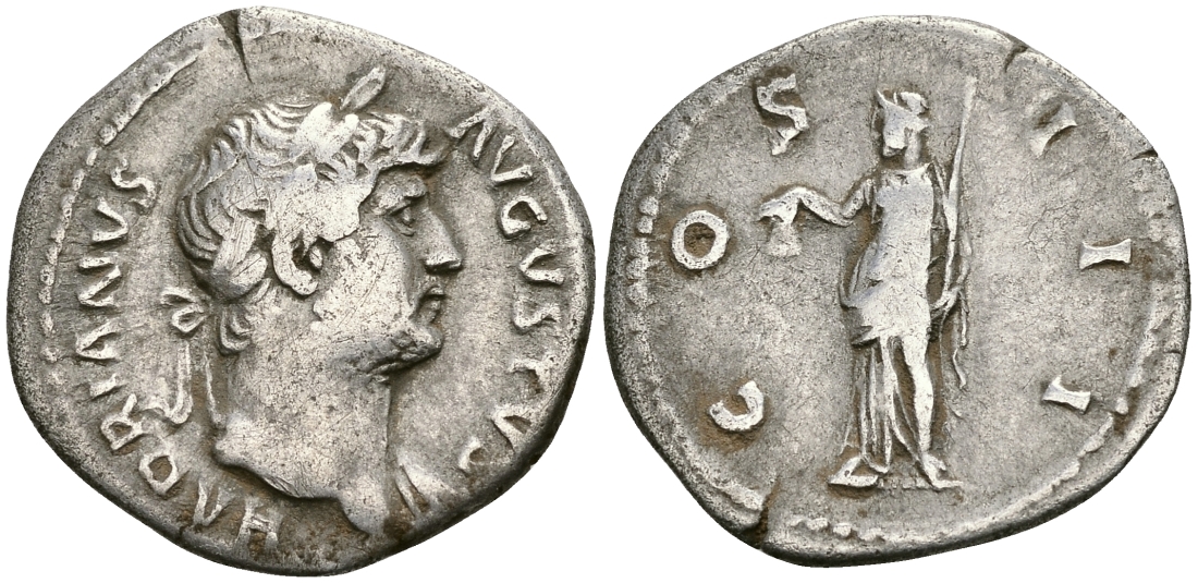 Римская Империя денарий 125 - 128 Адриан COS III Либертата, персонификация Свободы Рим Very fine RIC 175 серебро 1073-4-7-4