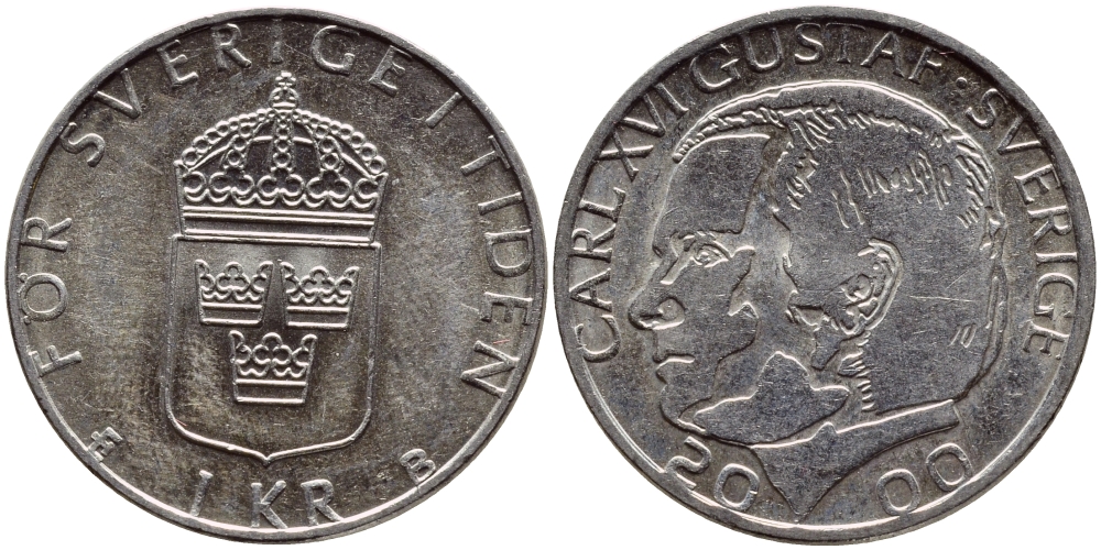 Швеция 1 крона 2000 Карл XVI Густав (1973- ) KM 852а медно-никель 4364-2411
