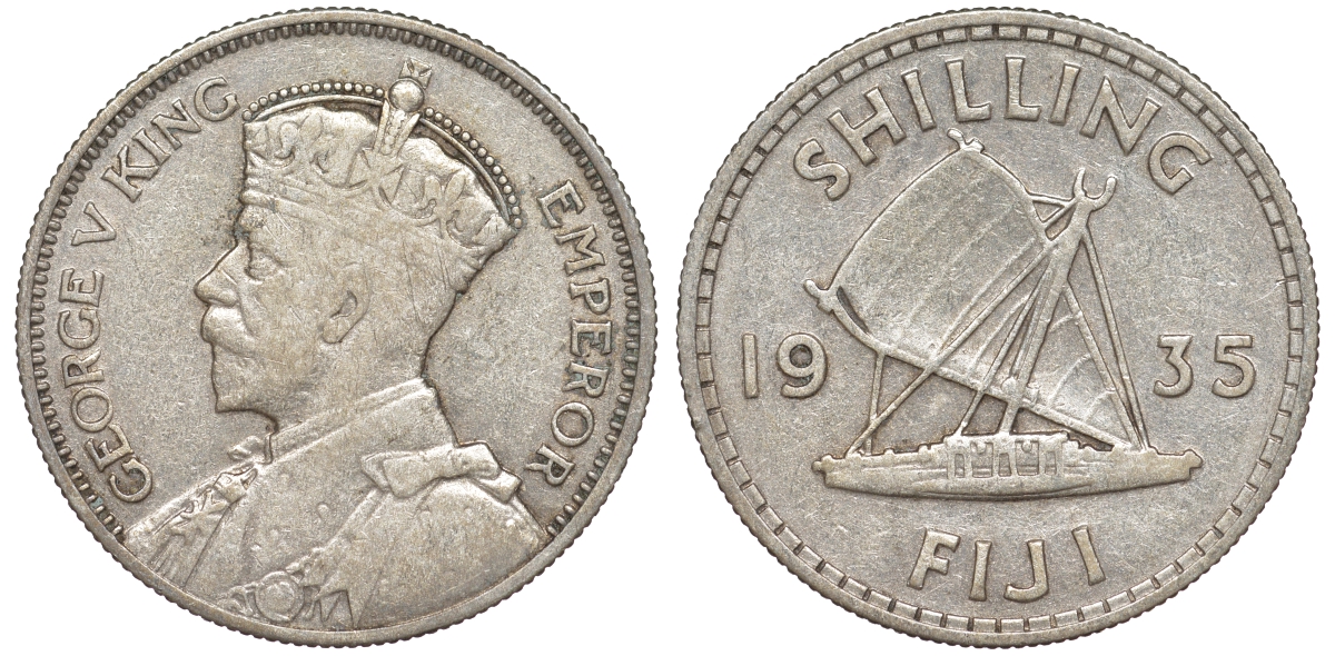 Фиджи 1 шиллинг 1935 Георг V (1910-1936), парусник KM 4 серебро    91-1014