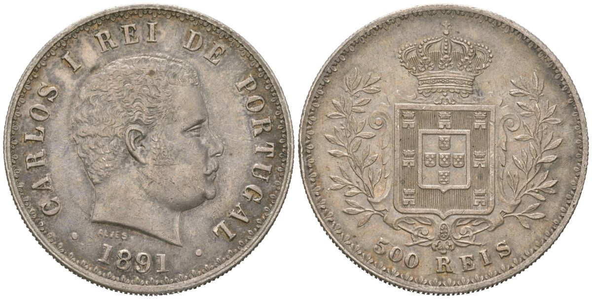 Португалия 500 реалов 1891 Карлуш I (1889-1908) KM 535 серебро 272-443