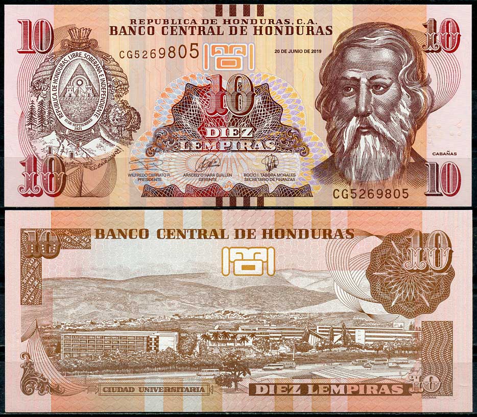 Гондурас 10 лемпира 2019 Хосе Тринидад Кабаньяс, университет Тегусигальпа Pick 99 d  бумага  UNC (пресс) 447-107-1