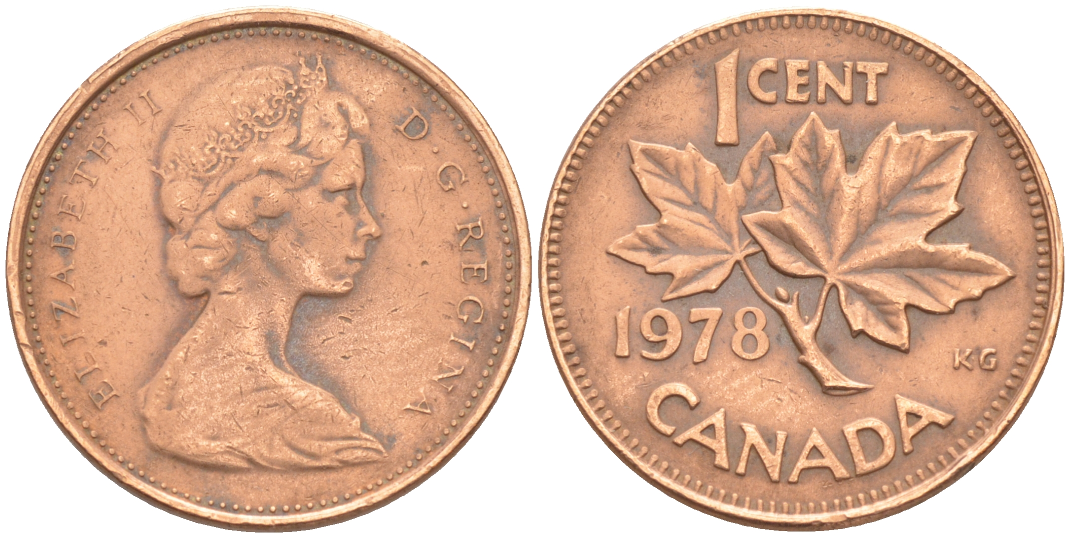 Канада 1 цент 1978 Елизавета II (1952-2022), кленовый лист KM 59.1 бронза 188-756