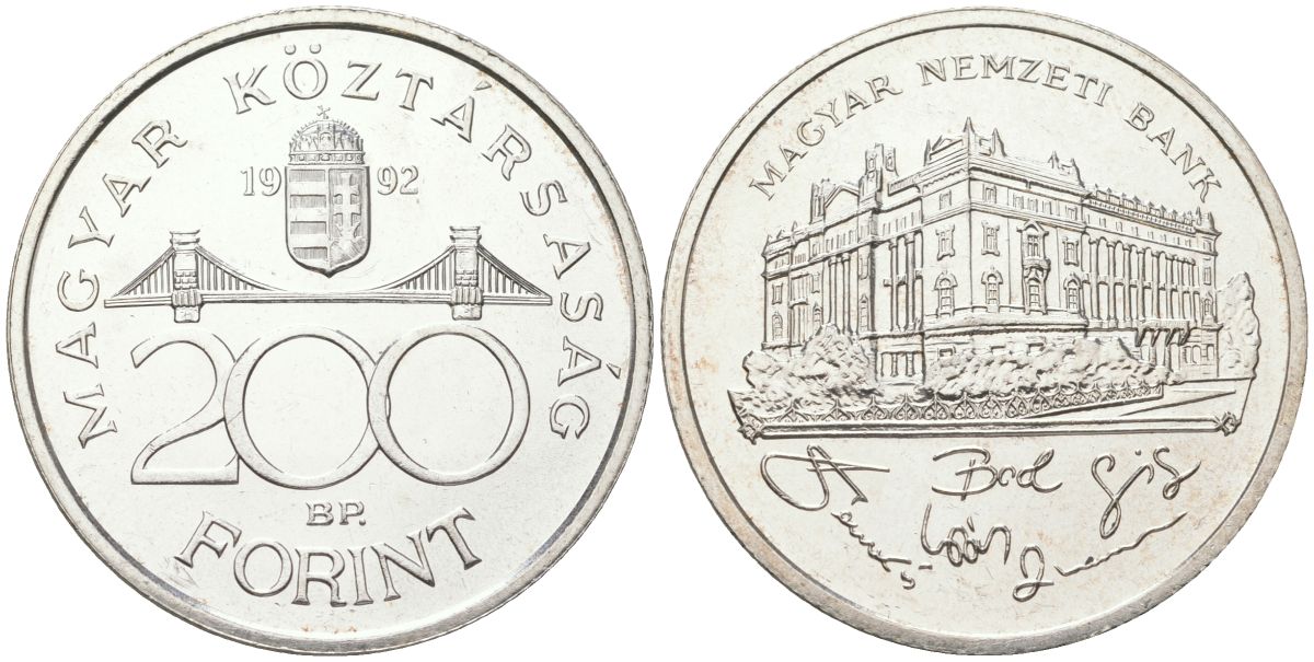 Венгрия 200 форинтов 1992 BP, национальный банк KM 689 серебро UNC 4574-1226