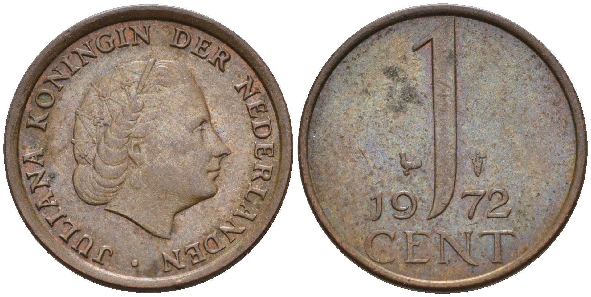 Нидерланды 1 цент 1972 Юлиана (1948-1980) КМ 180 бронза 4602-468