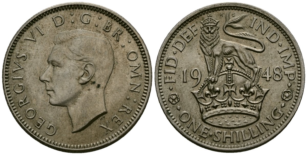 Великобритания 1 шиллинг 1948 Георг VI (1936-1952), Английский герб KM 863, Spink 4103 медно-никель 4546-913