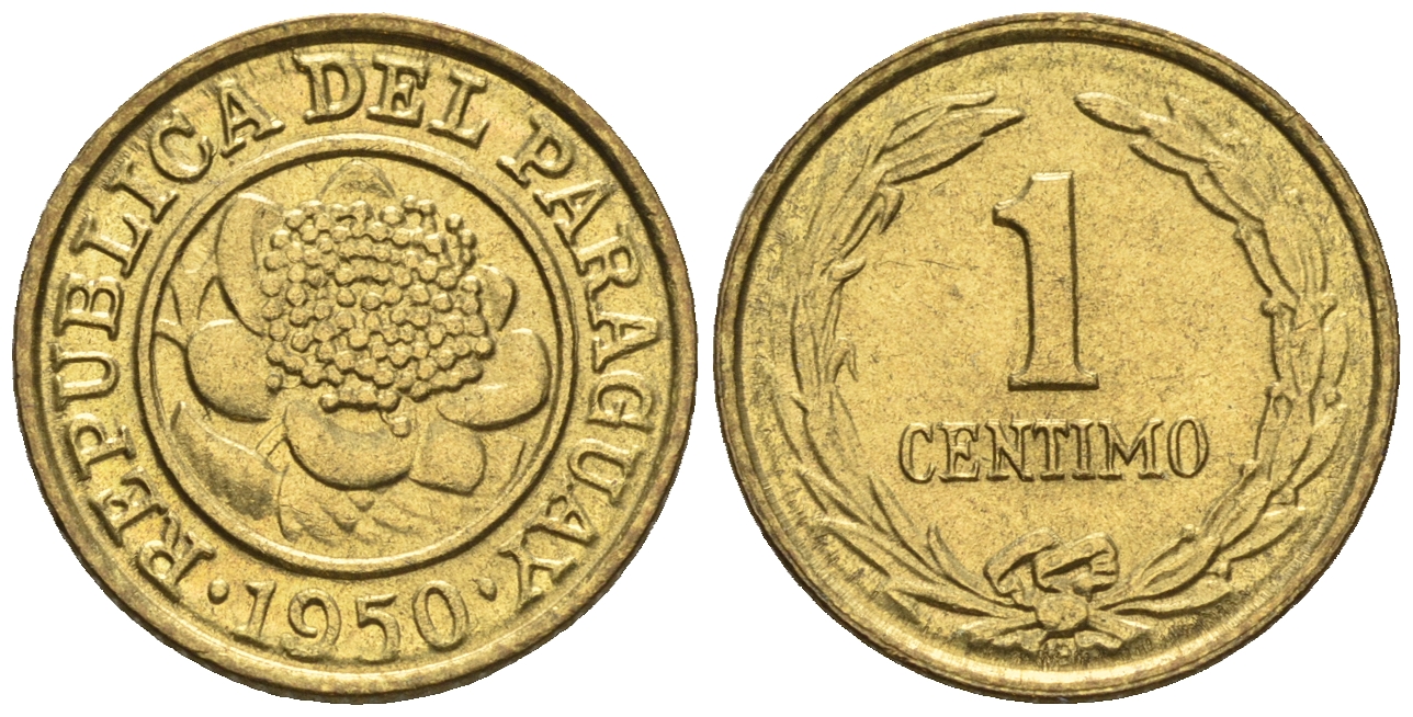 Парагвай 1 сентимо 1950  KM 20 алюминиевая бронза  aUNC  220-958