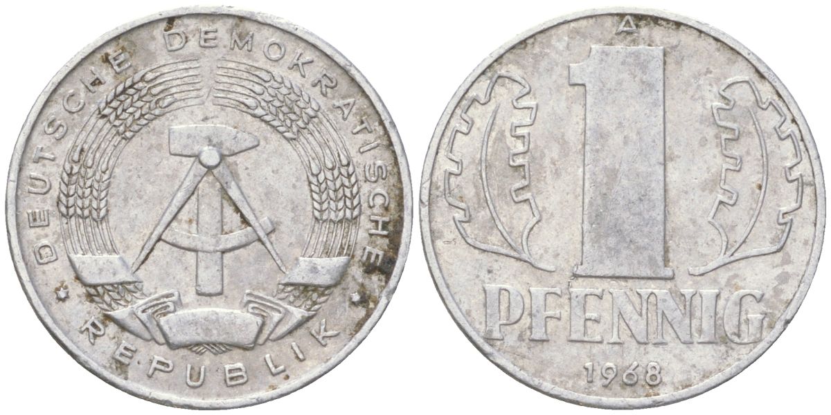 ГДР 1 пфенниг 1965 A KM 8.1 алюминий 4613-927