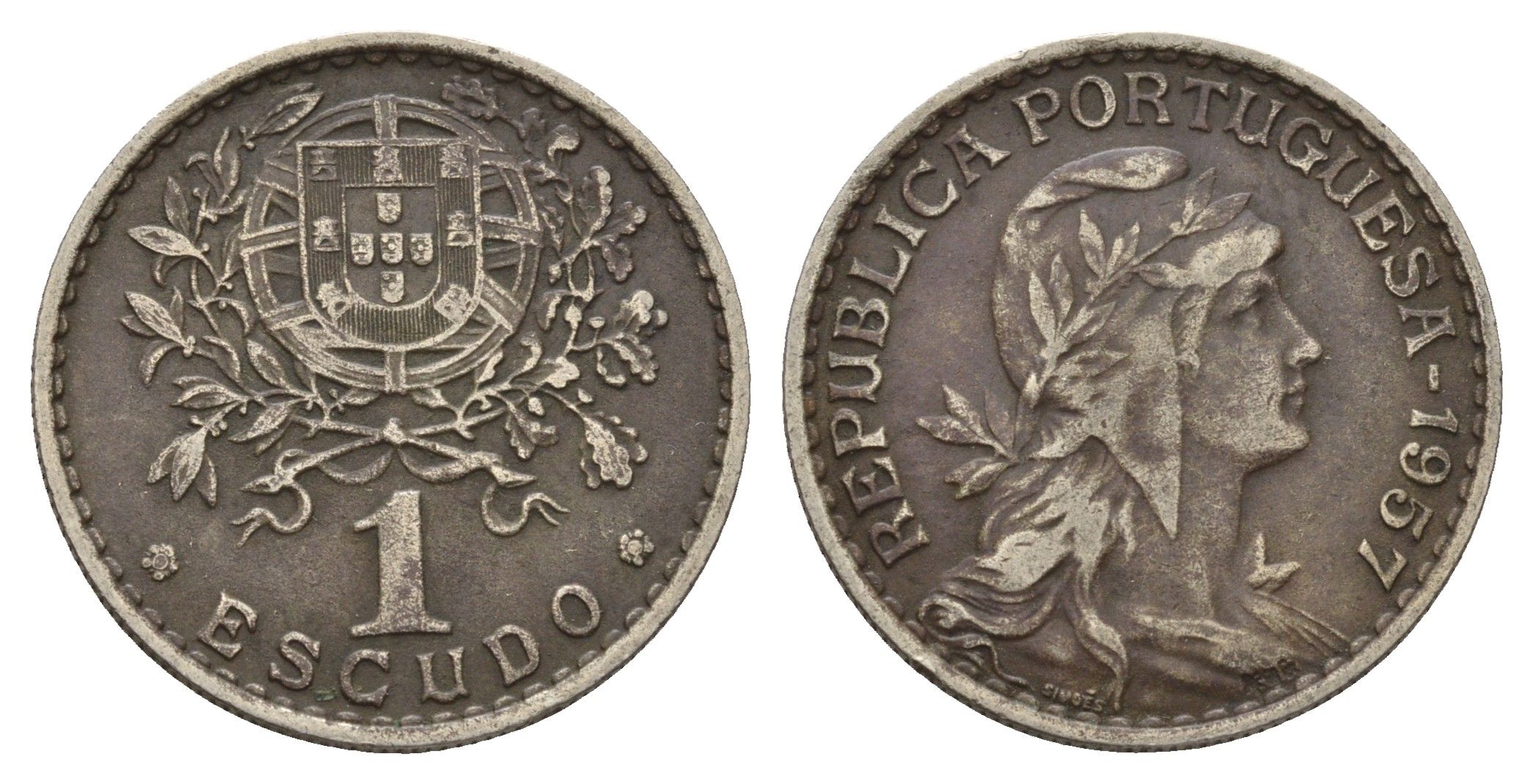 Португалия 1 эскудо 1956 KM 578 никель латунь 3336-721