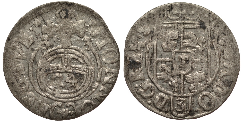 Польша, Эльблонг 1/24 талера 1633 Шведское правление, Густав Адольф II, вес 0,76 гр. KM 41 серебро 1516-632