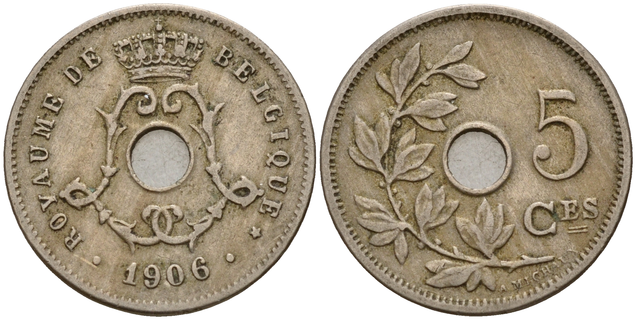 Бельгия 5 сантимов 1906 Belges KM 54 медно-никель    4598-849